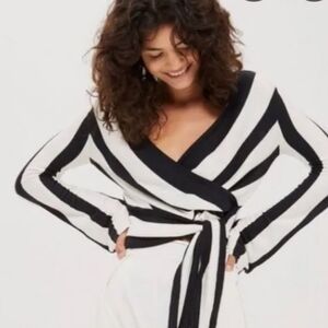Topshop Monochrome Striped Wrap Sweater
